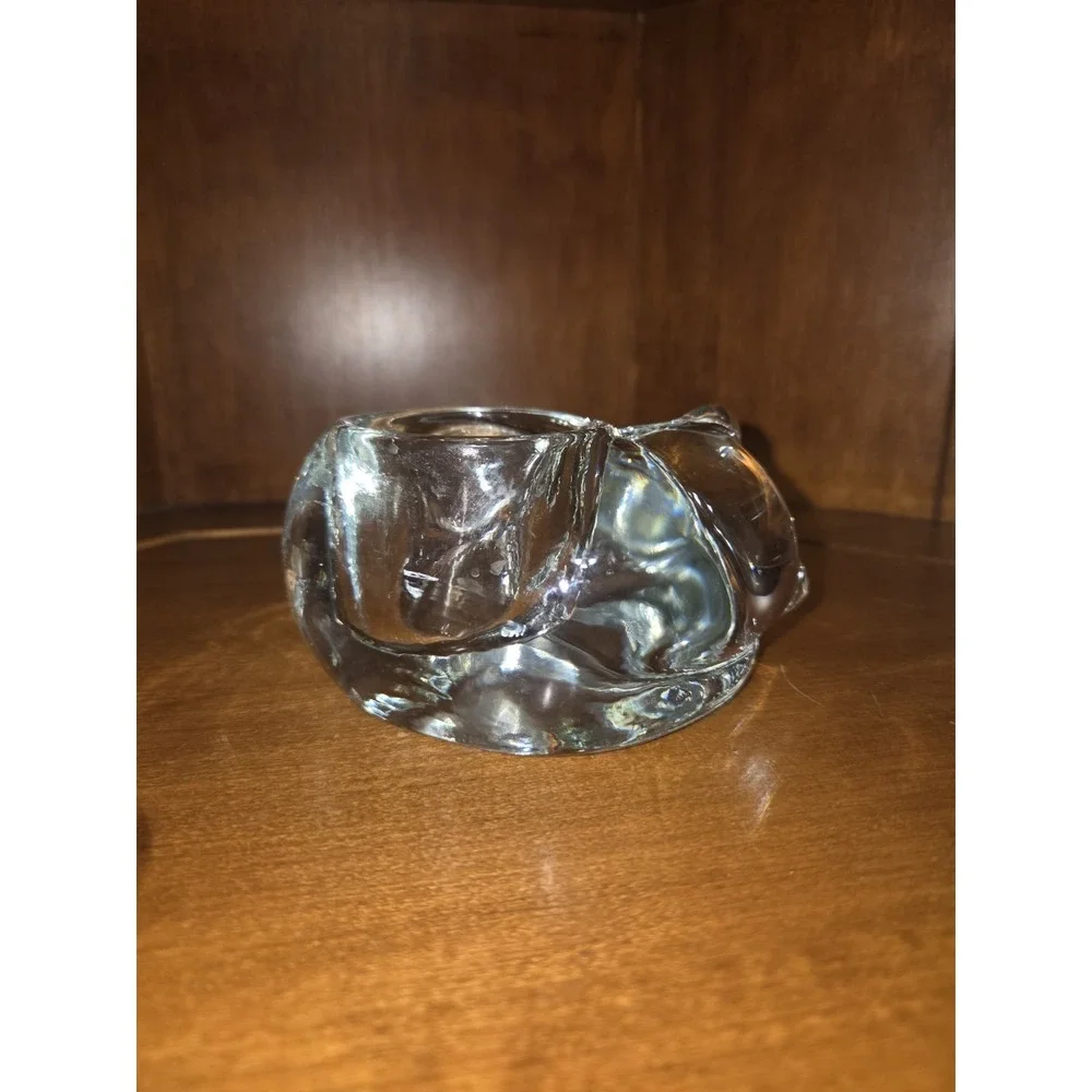 Indiana Glass Sleeping Cat Kitten Glass Votive Candle Holder Vintage
